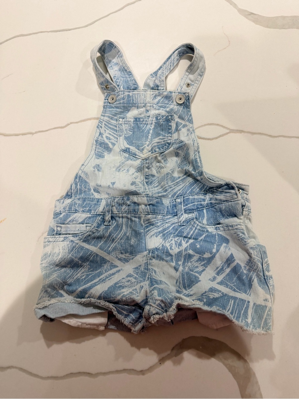 The Children's Place Blue and White Tie-Dye Denim Short Overalls
